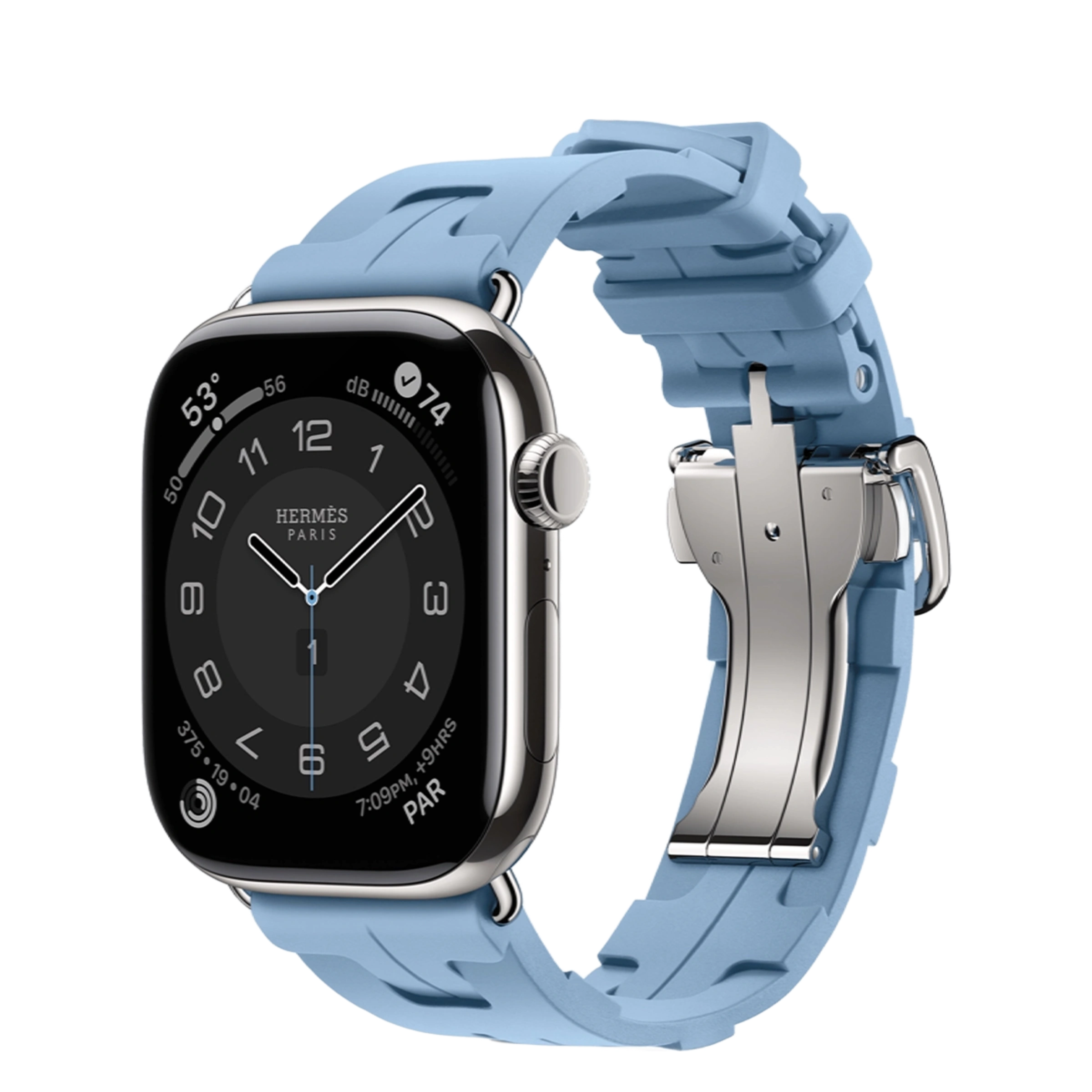 Apple Watch Hermès Series 11 GPS + Cellular 46mm Silver Titanium Case with Bleu Pastel Kilim Single Tour (MFC64+MGH04)