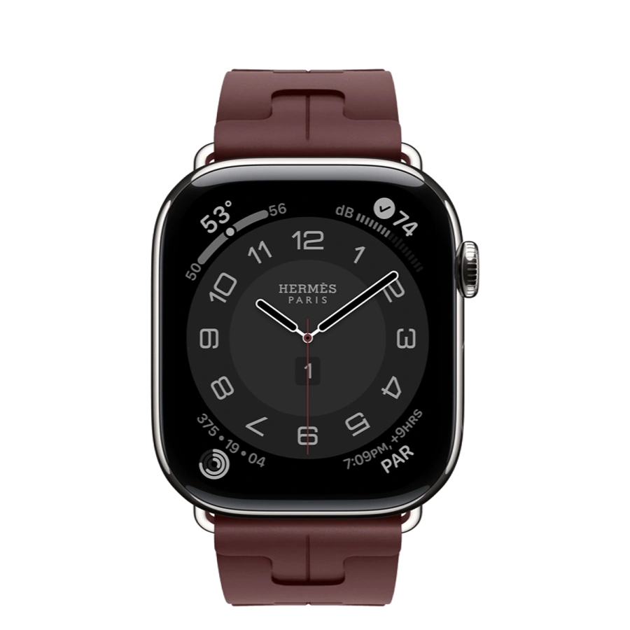 Apple Watch Hermès Series 11 GPS + Cellular 46mm Silver Titanium Case with Bordeaux Kilim Single Tour (MFC64+MGH14)