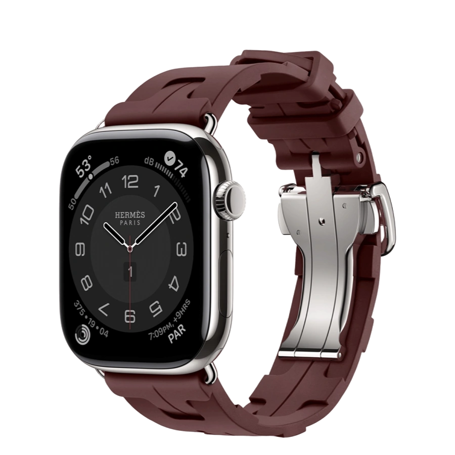 Apple Watch Hermès Series 11 GPS + Cellular 46mm Silver Titanium Case with Bordeaux Kilim Single Tour (MFC64+MGH14)
