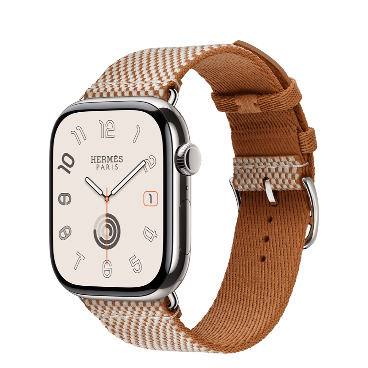 Apple Watch Hermès Series 11 GPS + Cellular 46mm Silver Titanium Case with Gold/Écru Toile H Single Tour (MFC64+MXJD3)