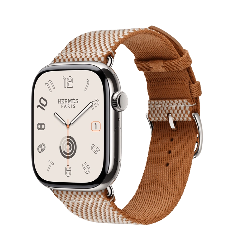 Apple Watch Hermès Series 11 GPS + Cellular 46mm Silver Titanium Case with Gold/Écru Toile H Single Tour (MFC64+MXJD3)