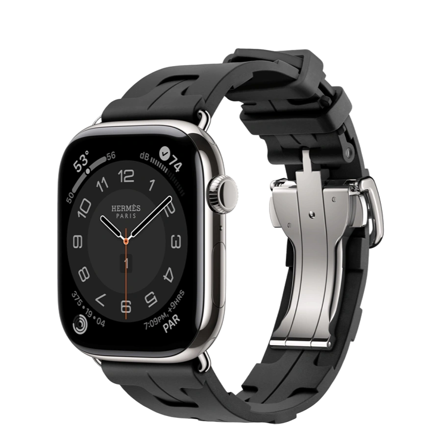 Apple Watch Hermès Series 11 GPS + Cellular 46mm Silver Titanium Case with Noir Kilim Single Tour (MFC64+MXJN3)