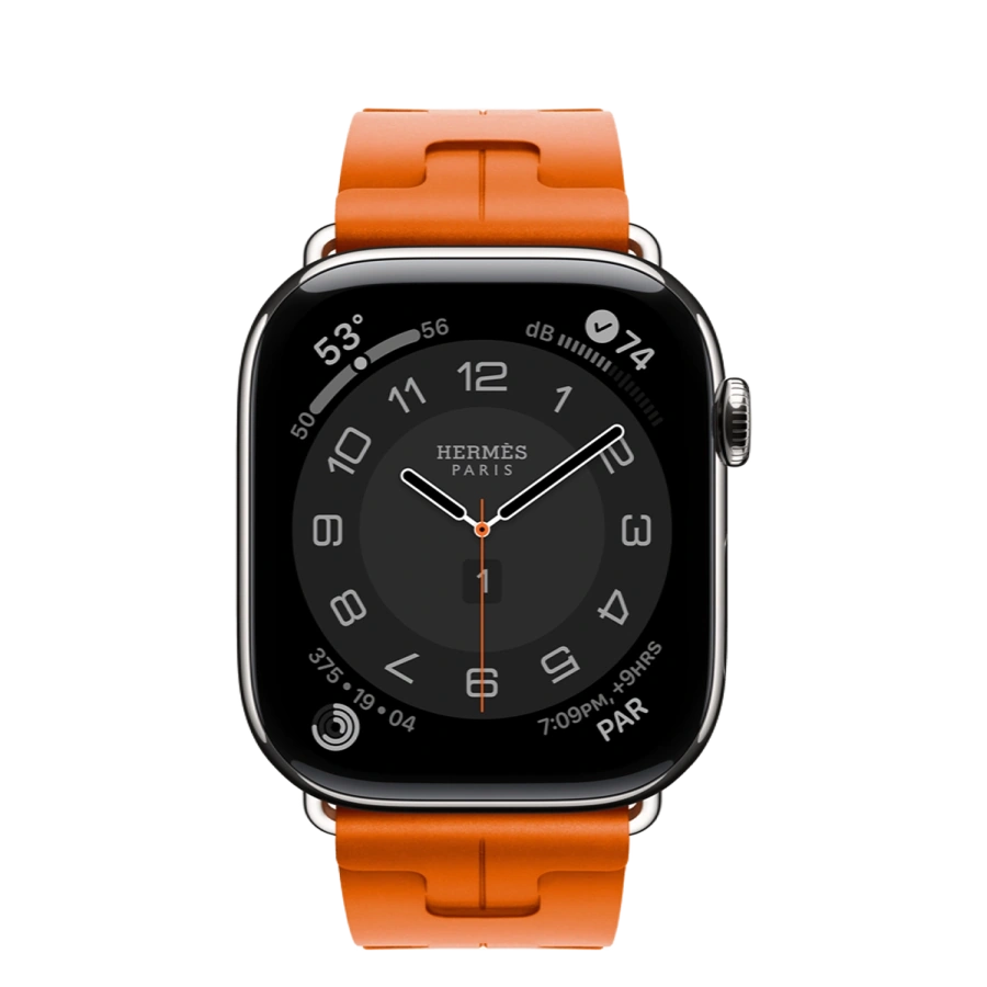 Apple Watch Hermès Series 11 GPS + Cellular 46mm Silver Titanium Case with Orange Kilim Single Tour (MFC64+MXJM3)