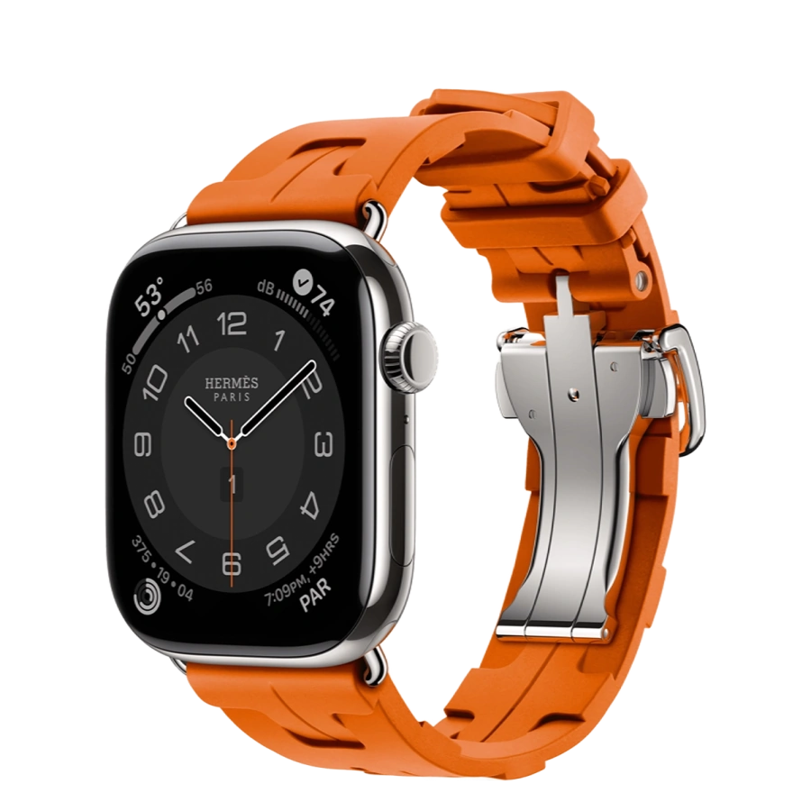 Apple Watch Hermès Series 11 GPS + Cellular 46mm Silver Titanium Case with Orange Kilim Single Tour (MFC64+MXJM3)