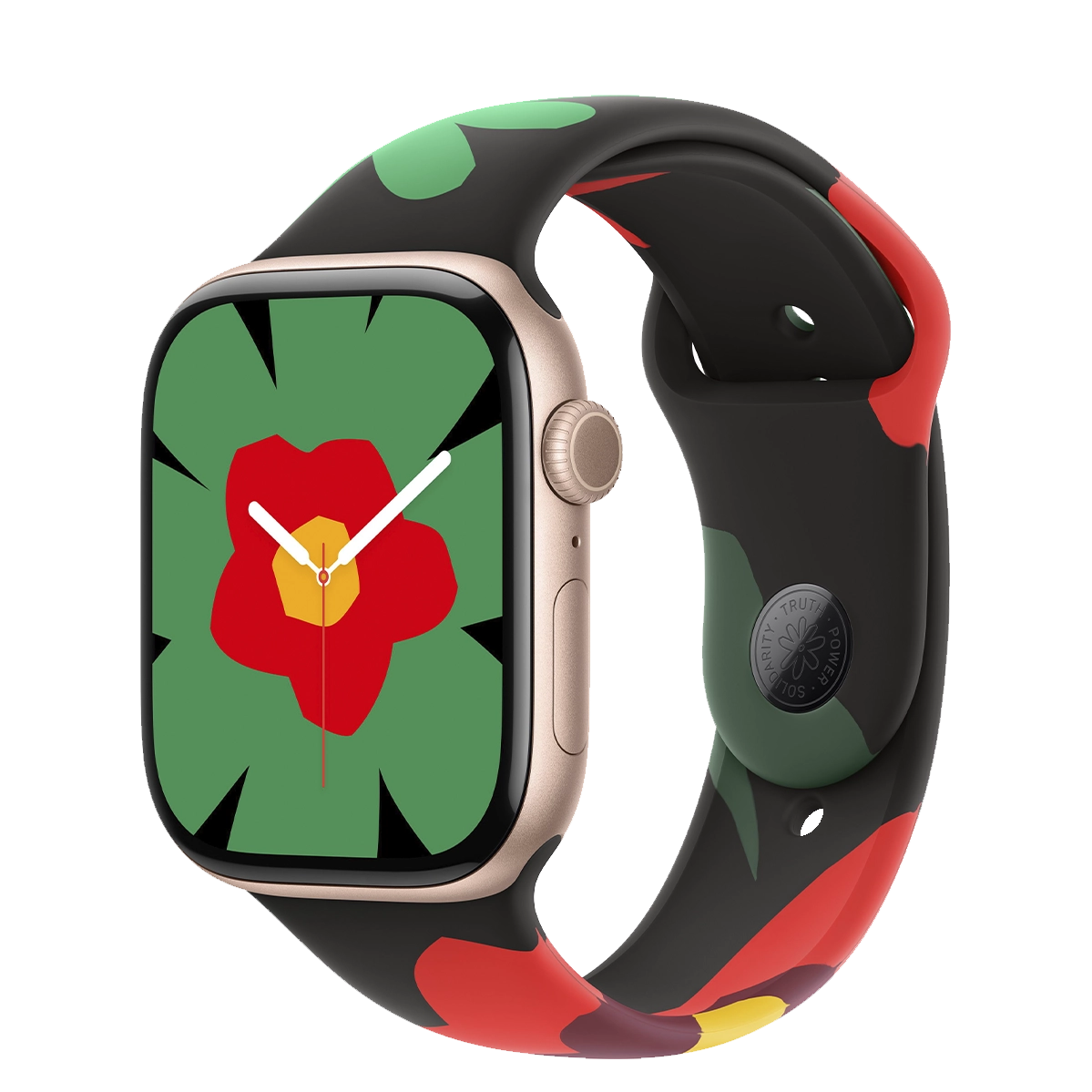 Apple Watch Series 10 GPS 46mm Rose Gold Aluminum Case with Black Unity Sport Band - Unity Bloom - M/L (MWX23+MYGX3)