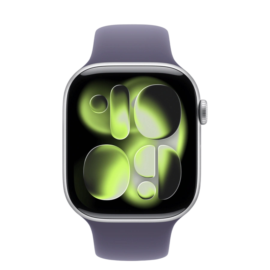 Apple Watch Series 11 GPS 46mm Silver Aluminum Case with Purple Fog Sport Band - S/M (MEV94)