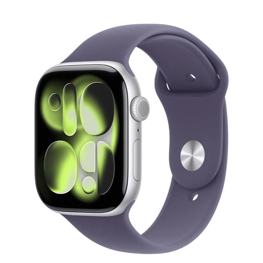 Apple Watch Series 11 GPS 46mm Silver Aluminum Case with Purple Fog Sport Band - M/L (MEVA4)