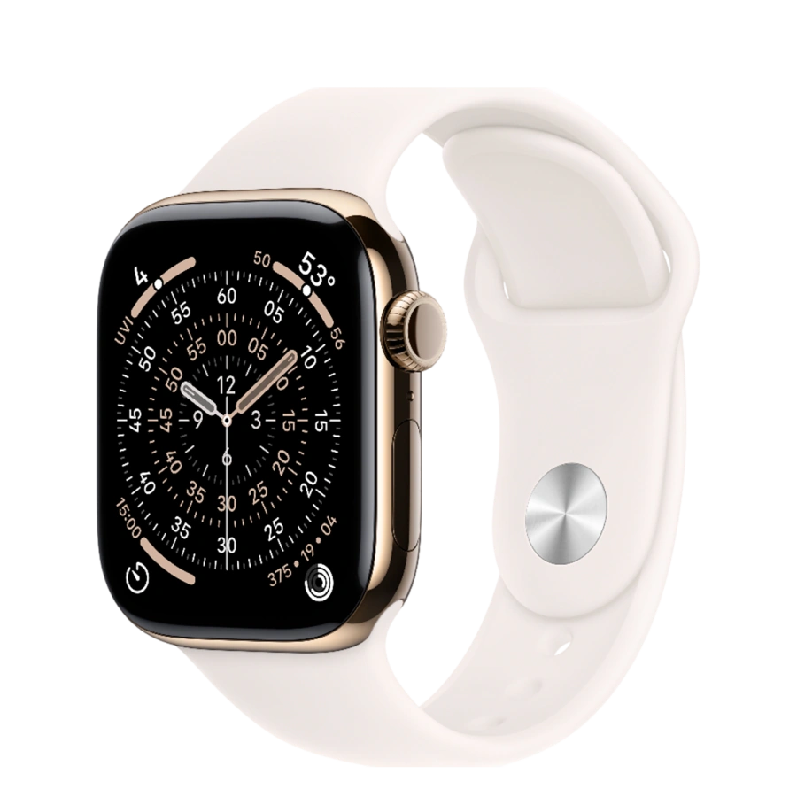 Apple Watch Series 11 GPS + Cellular 42mm Gold Titanium Case with Light Blush Sport Band - M/L (MF8X4)