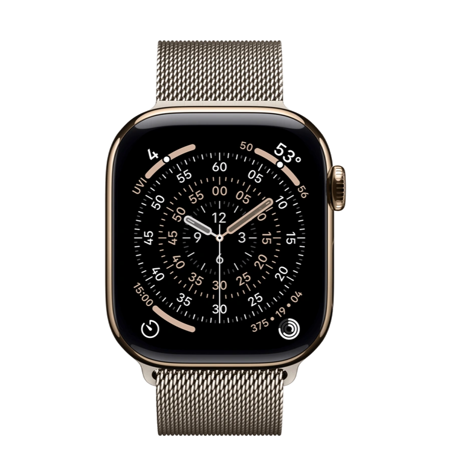 Apple Watch Series 11 GPS + Cellular 42mm Gold Titanium Case with Natural Milanese Loop (MF9M4+MGHY4)