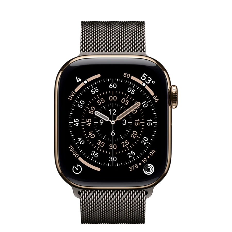 Apple Watch Series 11 GPS + Cellular 42mm Gold Titanium Case with Slate Milanese Loop (MF9M4+MGJ14)