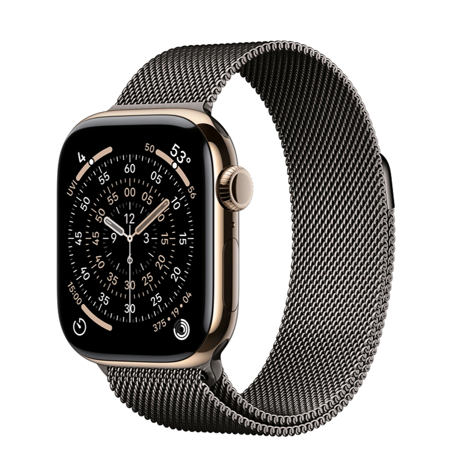 Apple Watch Series 11 GPS + Cellular 42mm Gold Titanium Case with Slate Milanese Loop (MF9M4+MGJ14)