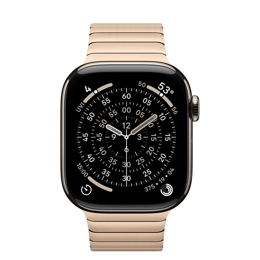 Apple Watch Series 11 GPS + Cellular 42mm Natural Titanium Case with Gold Link Bracelet (MF9H4+MXMC3)