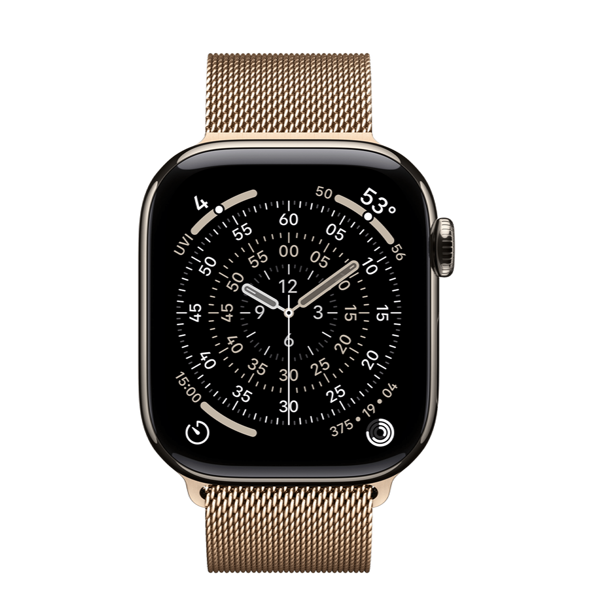 Apple Watch Series 11 GPS + Cellular 42mm Natural Titanium Case with Gold Milanese Loop (MF9H4+MGJ04)