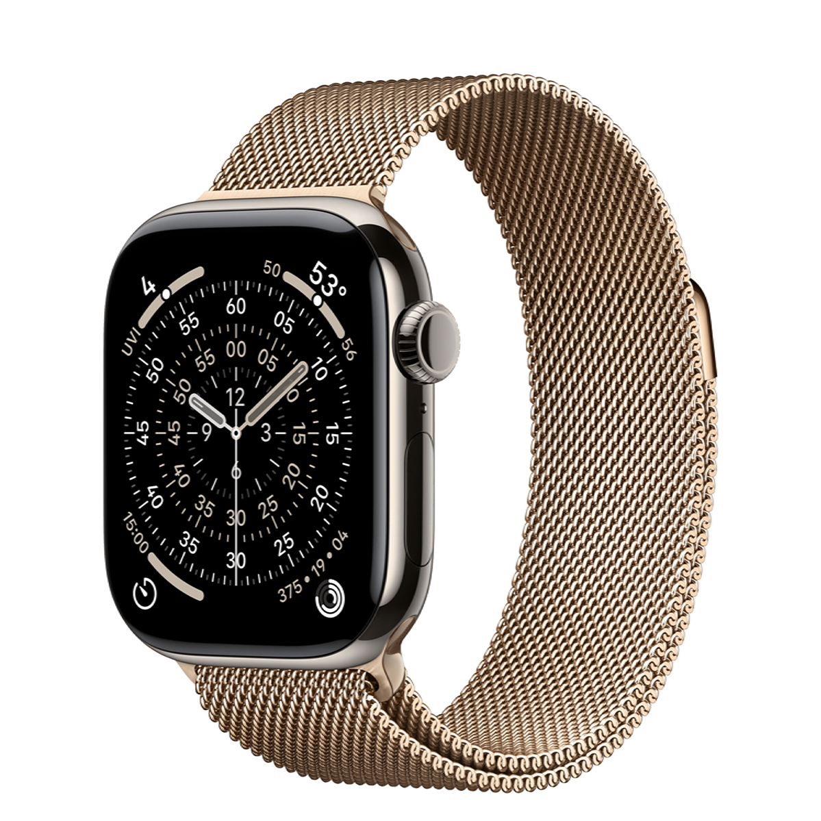 Apple Watch Series 11 GPS + Cellular 42mm Natural Titanium Case with Gold Milanese Loop (MF9H4+MGJ04)