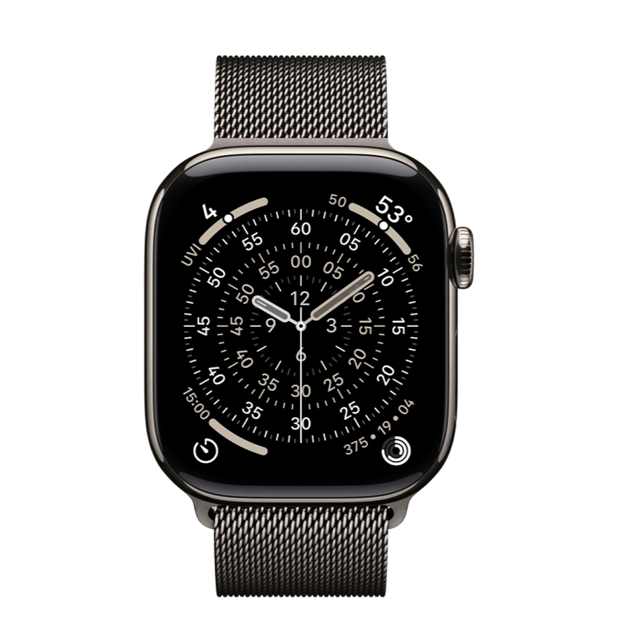 Apple Watch Series 11 GPS + Cellular 42mm Natural Titanium Case with Slate Milanese Loop (MF9H4+MGJ14)