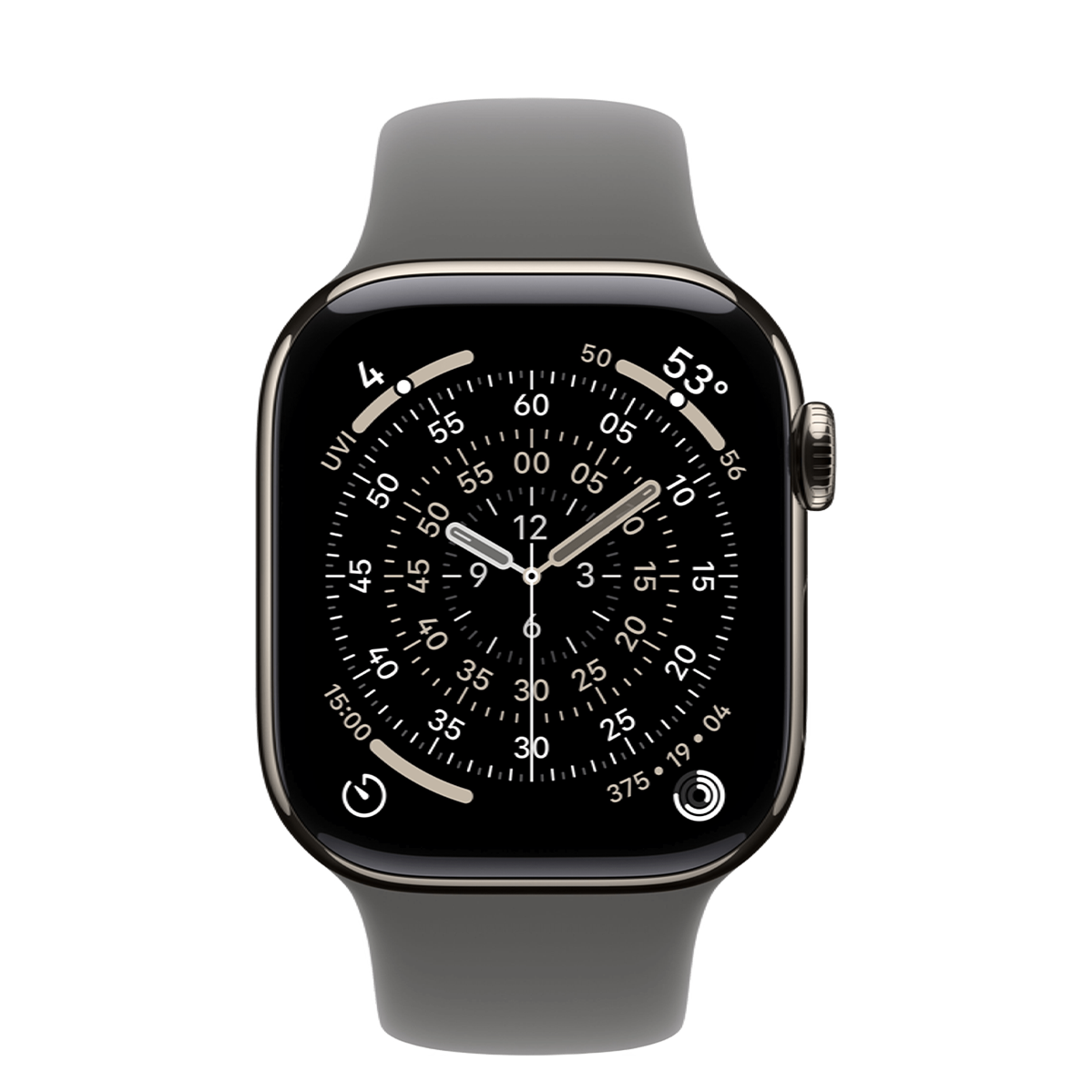 Apple Watch Series 11 GPS + Cellular 42mm Natural Titanium Case with Stone Gray Sport Band - S/M (MF8M4)