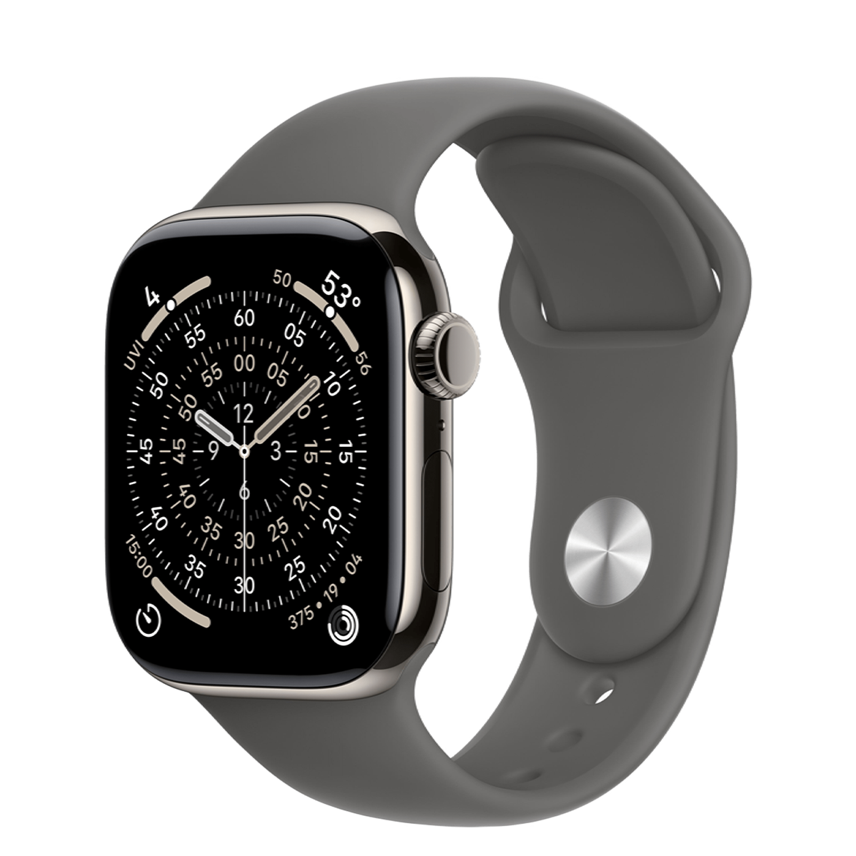 Apple Watch Series 11 GPS + Cellular 42mm Natural Titanium Case with Stone Gray Sport Band - M/L (MF8N4)