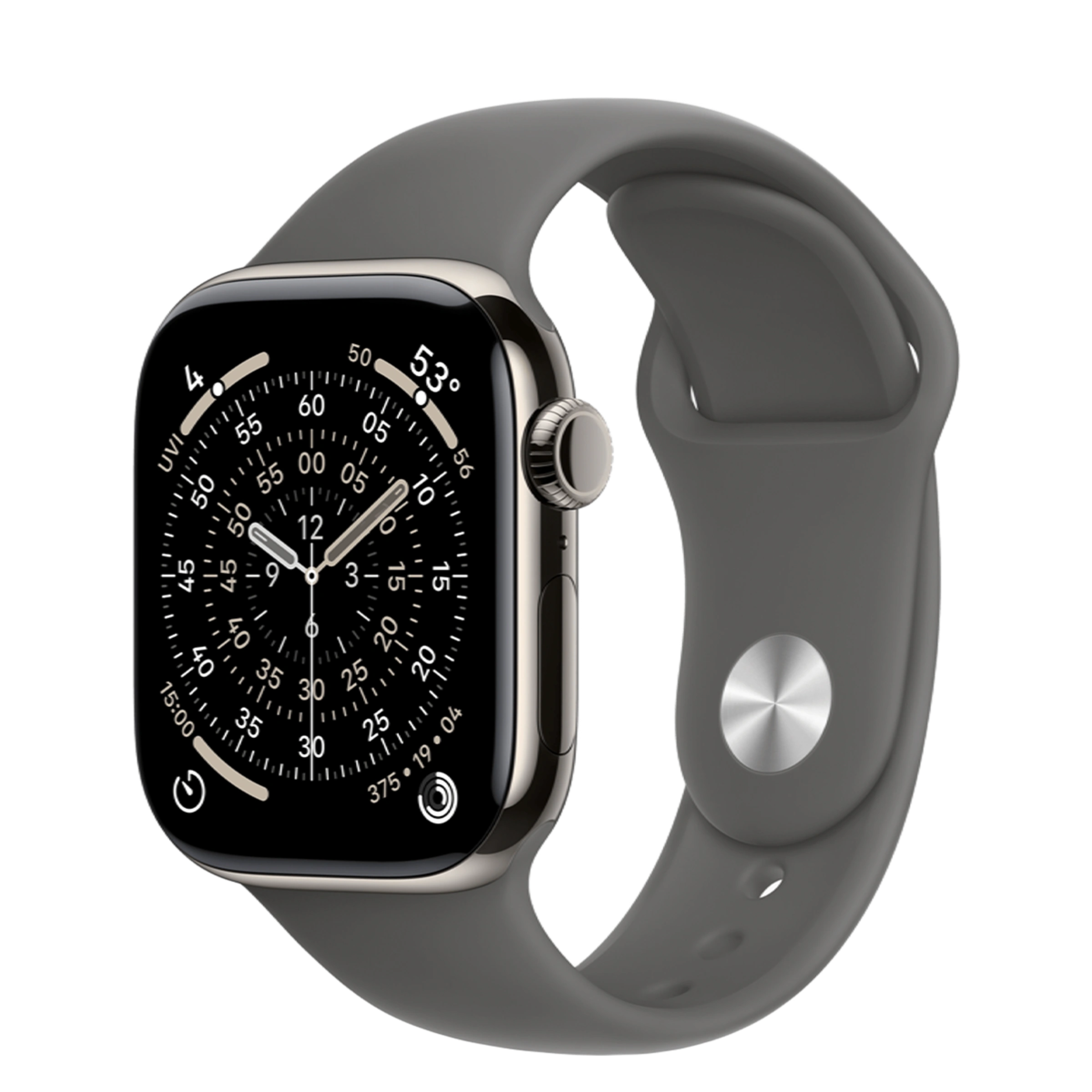 Apple Watch Series 11 GPS + Cellular 42mm Natural Titanium Case with Stone Gray Sport Band - S/M (MF8M4)