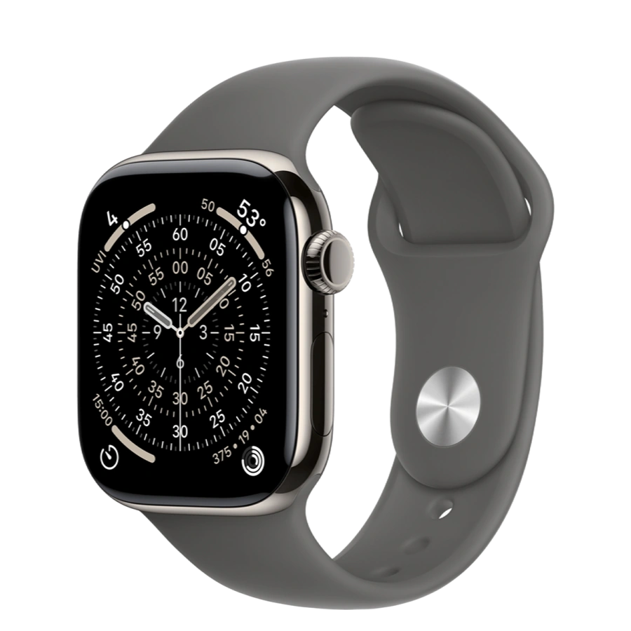 Apple Watch Series 11 GPS + Cellular 42mm Natural Titanium Case with Stone Gray Sport Band - M/L (MF8N4)