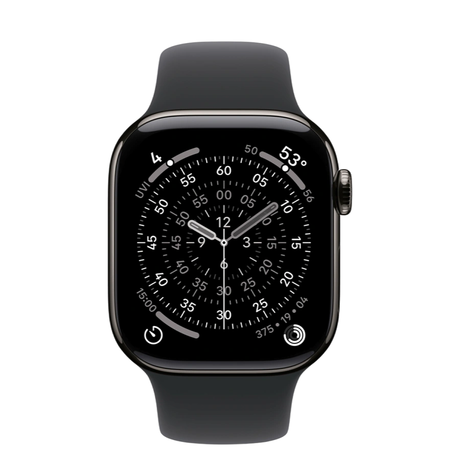 Apple Watch Series 11 GPS + Cellular 42mm Slate Titanium Case with Black Sport Band - M/L (MF8T4)
