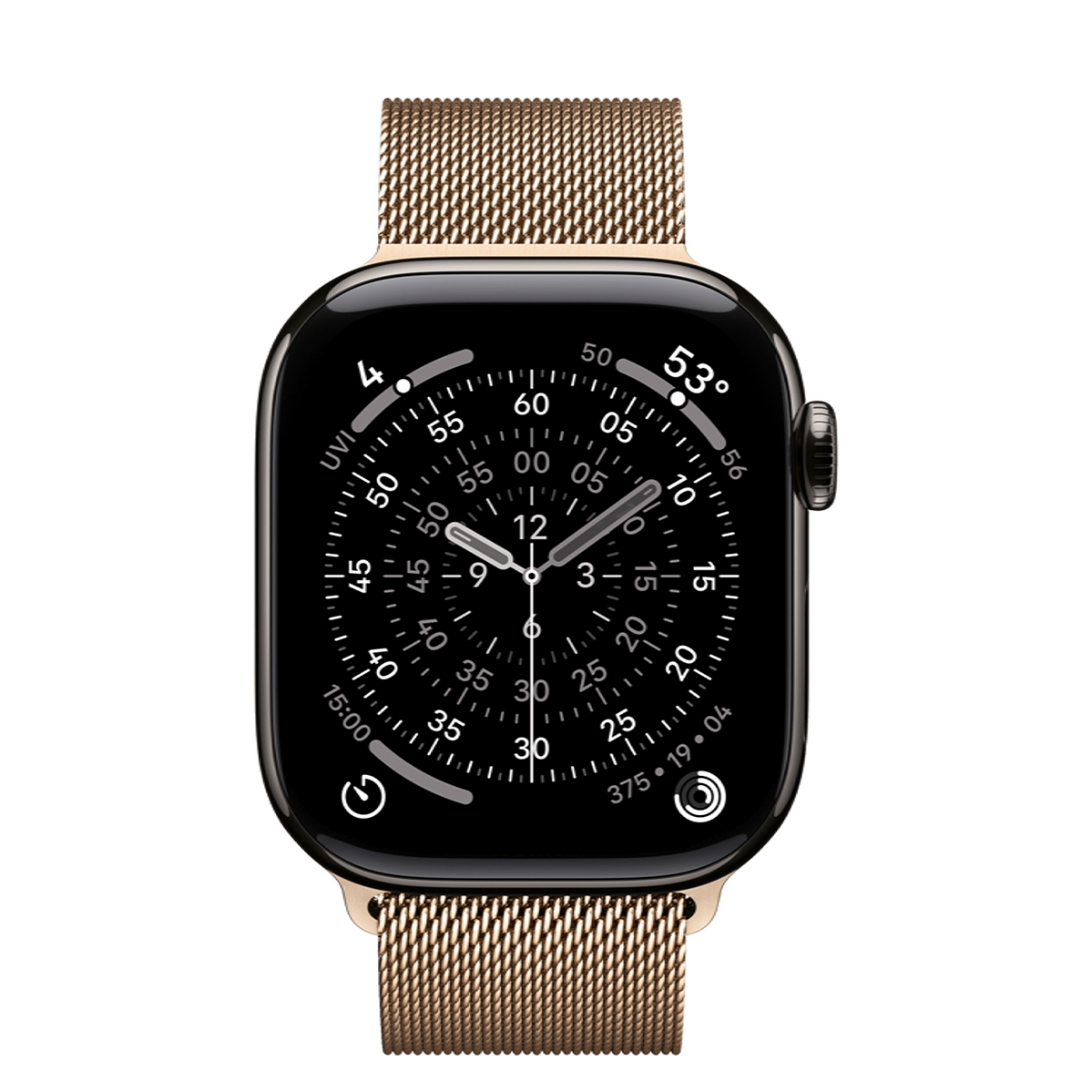 Apple Watch Series 11 GPS + Cellular 42mm Slate Titanium Case with Gold Milanese Loop (MF9K4+MGJ04)