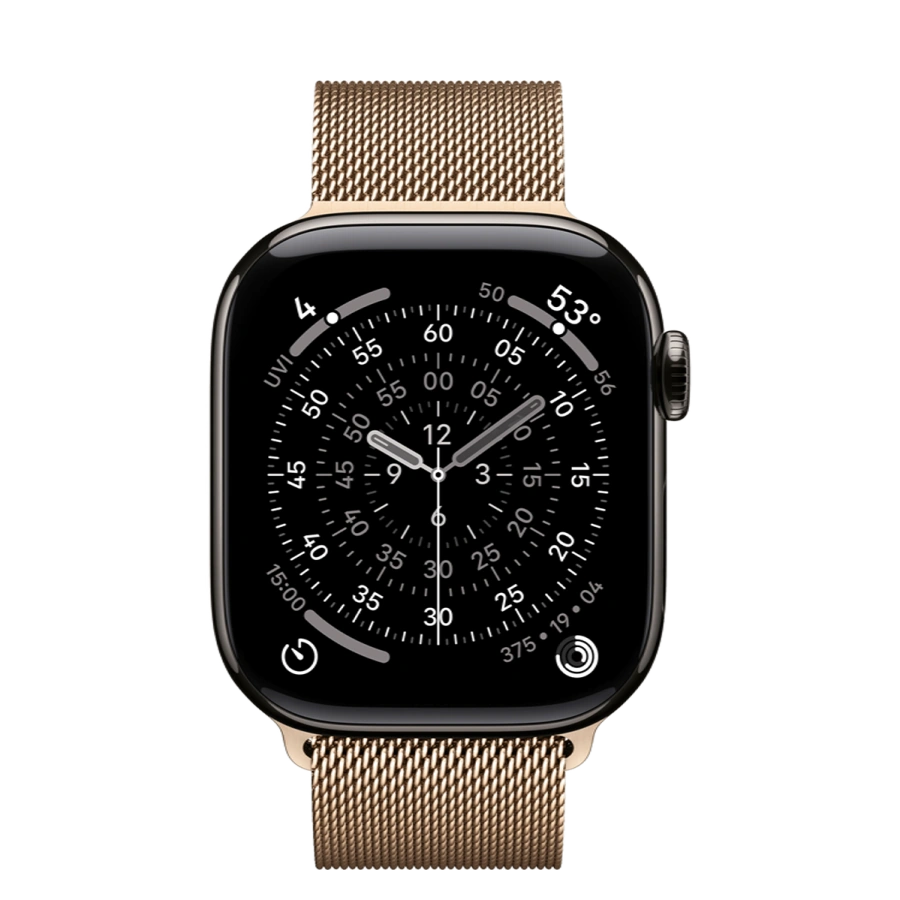 Apple Watch Series 11 GPS + Cellular 42mm Slate Titanium Case with Gold Milanese Loop (MF9K4+MGJ04)