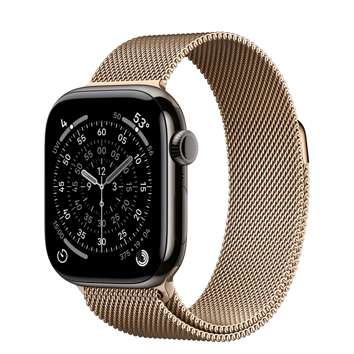 Apple Watch Series 11 GPS + Cellular 42mm Slate Titanium Case with Gold Milanese Loop (MF9K4+MGJ04)