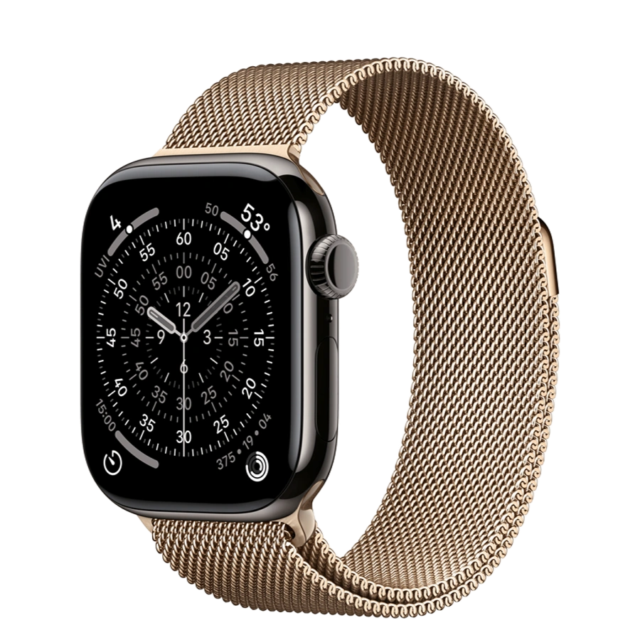 Apple Watch Series 11 GPS + Cellular 42mm Slate Titanium Case with Gold Milanese Loop (MF9K4+MGJ04)