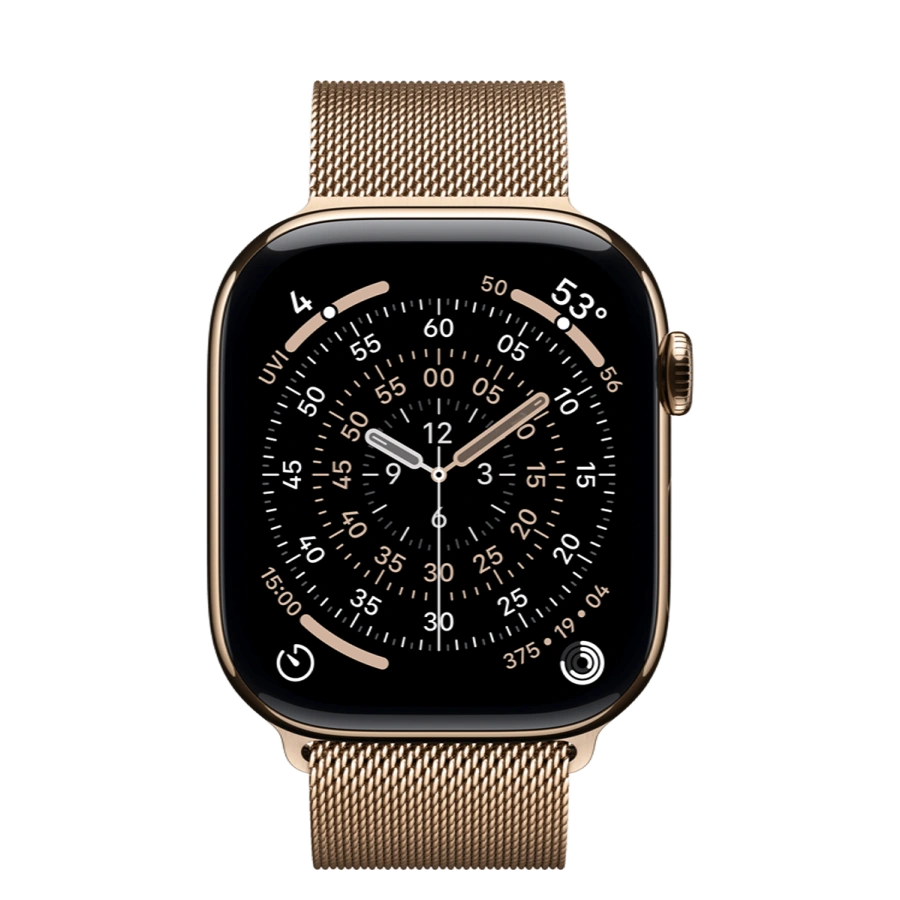 Apple Watch Series 11 GPS + Cellular 46mm Gold Titanium Case with Gold Milanese Loop - M/L (MFD84)