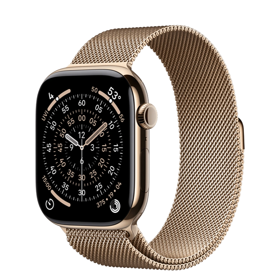 Apple Watch Series 11 GPS + Cellular 46mm Gold Titanium Case with Gold Milanese Loop - M/L (MFD84)