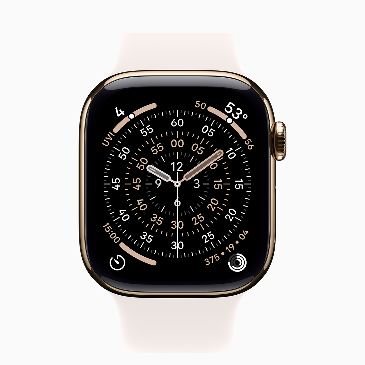 Apple Watch Series 11 GPS + Cellular 46mm Gold Titanium Case with Light Blush Sport Band - M/L (MFD64)