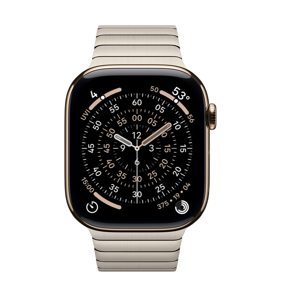 Apple Watch Series 11 GPS + Cellular 46mm Gold Titanium Case with Natural Link Bracelet (MFC34+MXMF3)