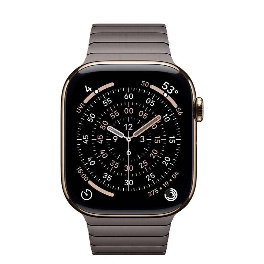 Apple Watch Series 11 GPS + Cellular 46mm Gold Titanium Case with Slate Link Bracelet (MFC34+MXMK3)