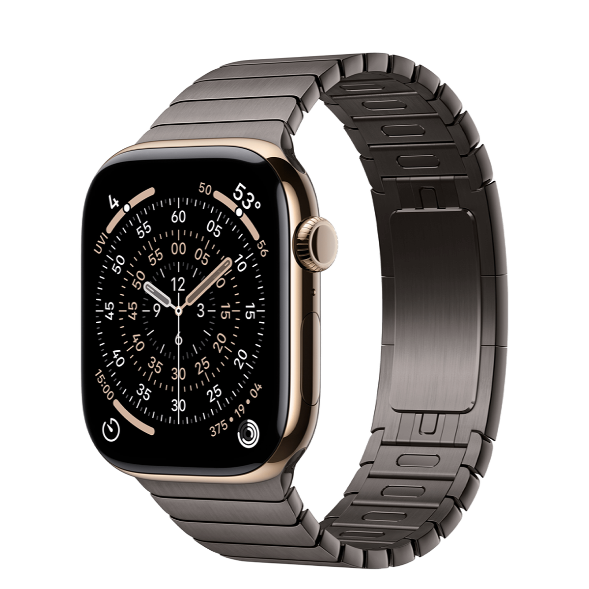 Apple Watch Series 11 GPS + Cellular 46mm Gold Titanium Case with Slate Link Bracelet (MFC34+MXMK3)