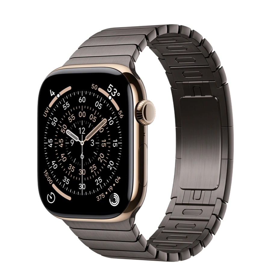 Apple Watch Series 11 GPS + Cellular 46mm Gold Titanium Case with Slate Link Bracelet (MFC34+MXMK3)