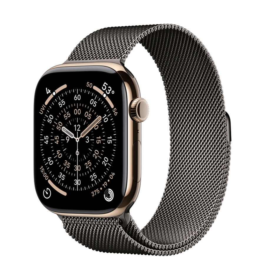 Apple Watch Series 11 GPS + Cellular 46mm Gold Titanium Case with Slate Milanese Loop - M/L (MFC34+MGJ74)