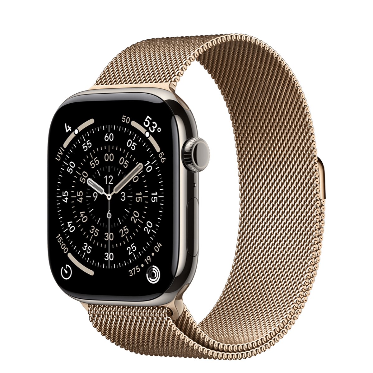Apple Watch Series 11 GPS + Cellular 46mm Natural Titanium Case with Gold Milanese Loop - S/M (MFAY4+MGJ44)