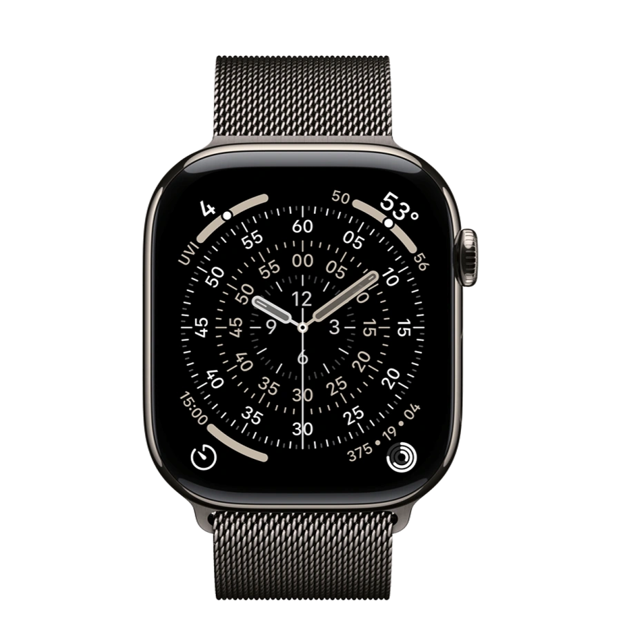 Apple Watch Series 11 GPS + Cellular 46mm Natural Titanium Case with Slate Milanese Loop - M/L (MFAY4+MGJ74)