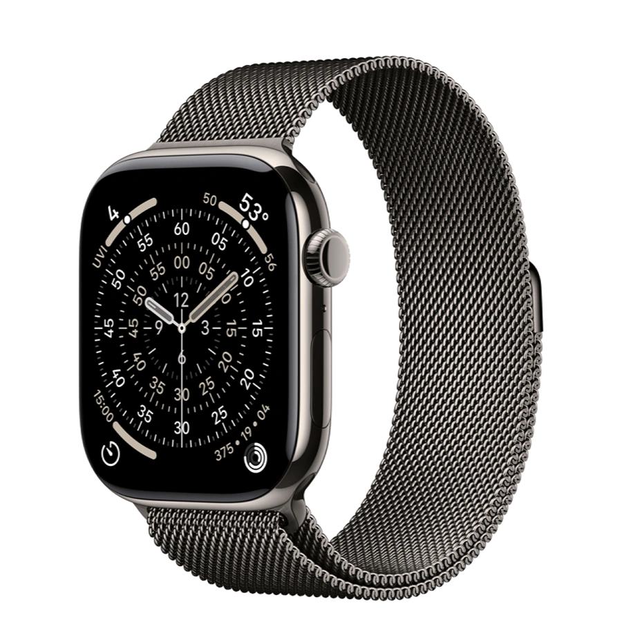 Apple Watch Series 11 GPS + Cellular 46mm Natural Titanium Case with Slate Milanese Loop - S/M (MFAY4+MGJ64)