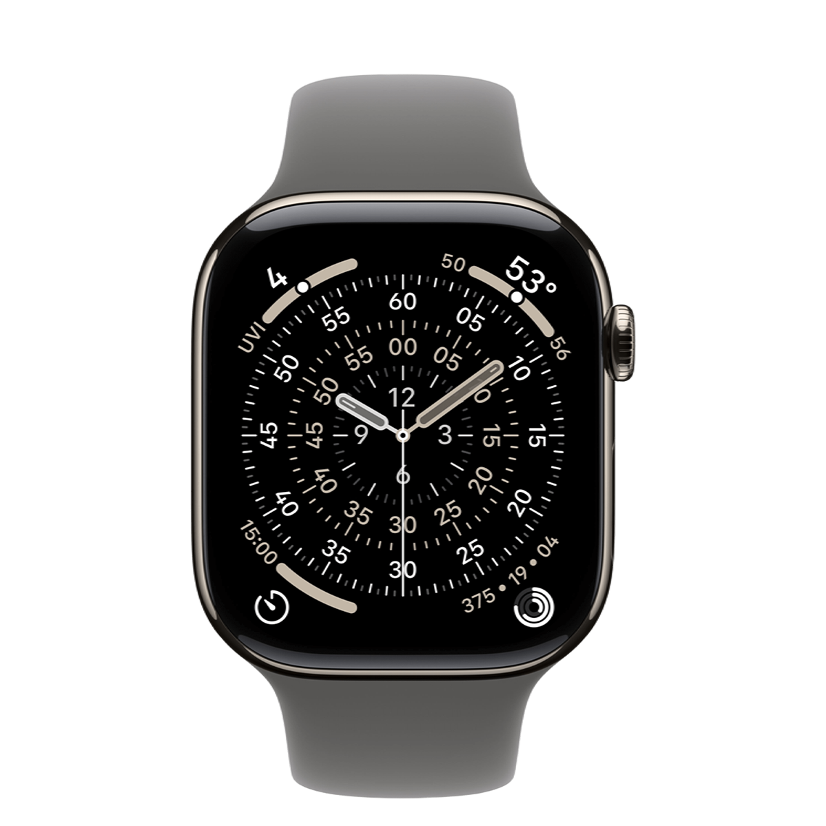Apple Watch Series 11 GPS + Cellular 46mm Natural Titanium Case with Stone Gray Sport Band - M/L (MFCX4)