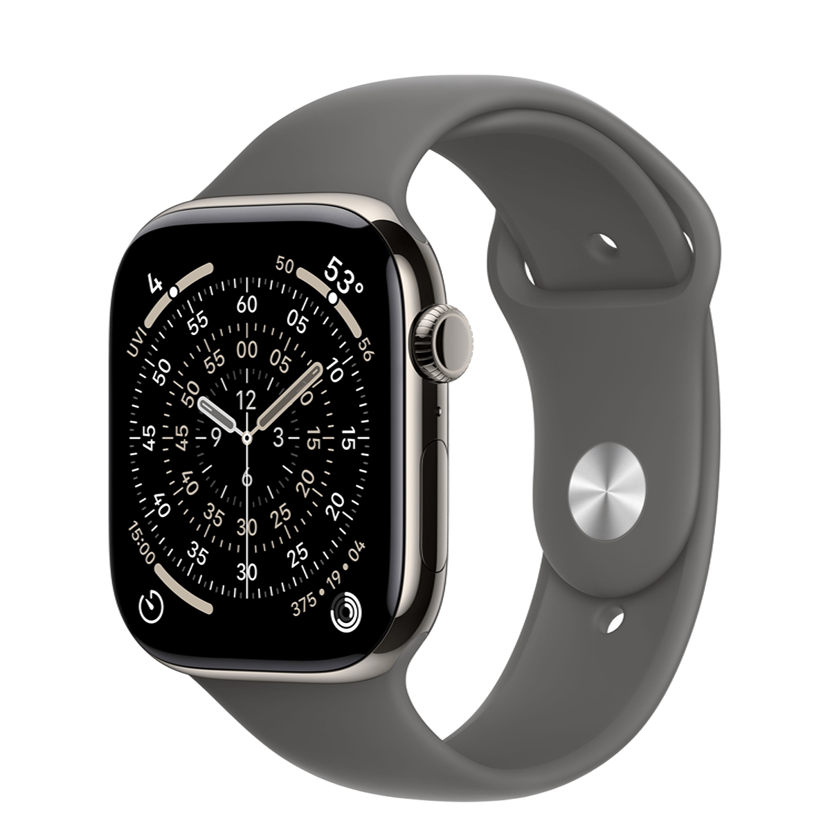 Apple Watch Series 11 GPS + Cellular 46mm Natural Titanium Case with Stone Gray Sport Band - M/L (MFCX4)