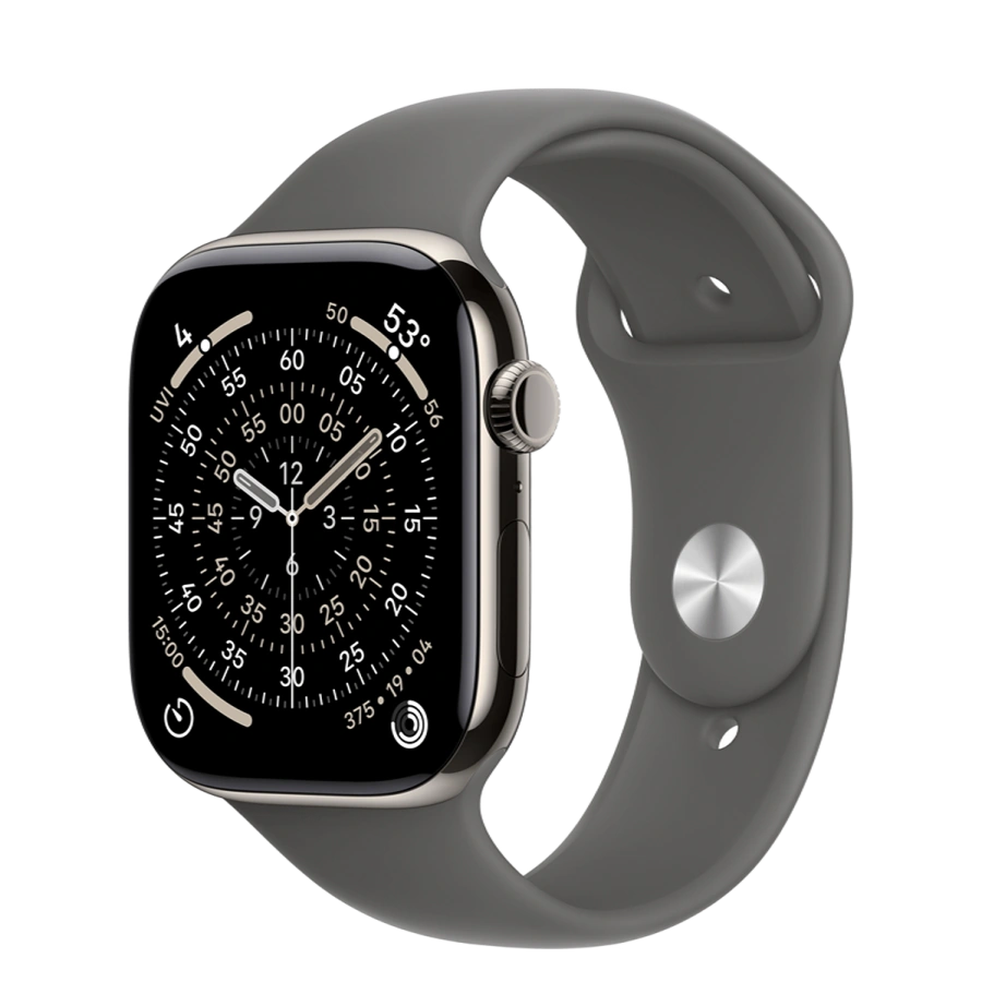 Apple Watch Series 11 GPS + Cellular 46mm Natural Titanium Case with Stone Gray Sport Band - M/L (MFCX4)