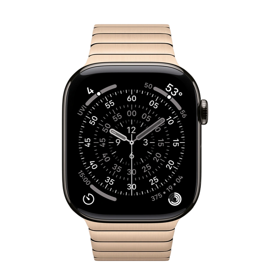 Apple Watch Series 11 GPS + Cellular 46mm Slate Titanium Case with Gold Link Bracelet (MFC14+MXMH3)