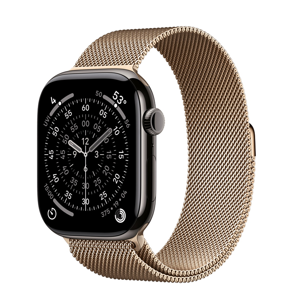 Apple Watch Series 11 GPS + Cellular 46mm Slate Titanium Case with Gold Milanese Loop - M/L (MFC14+MGJ54)