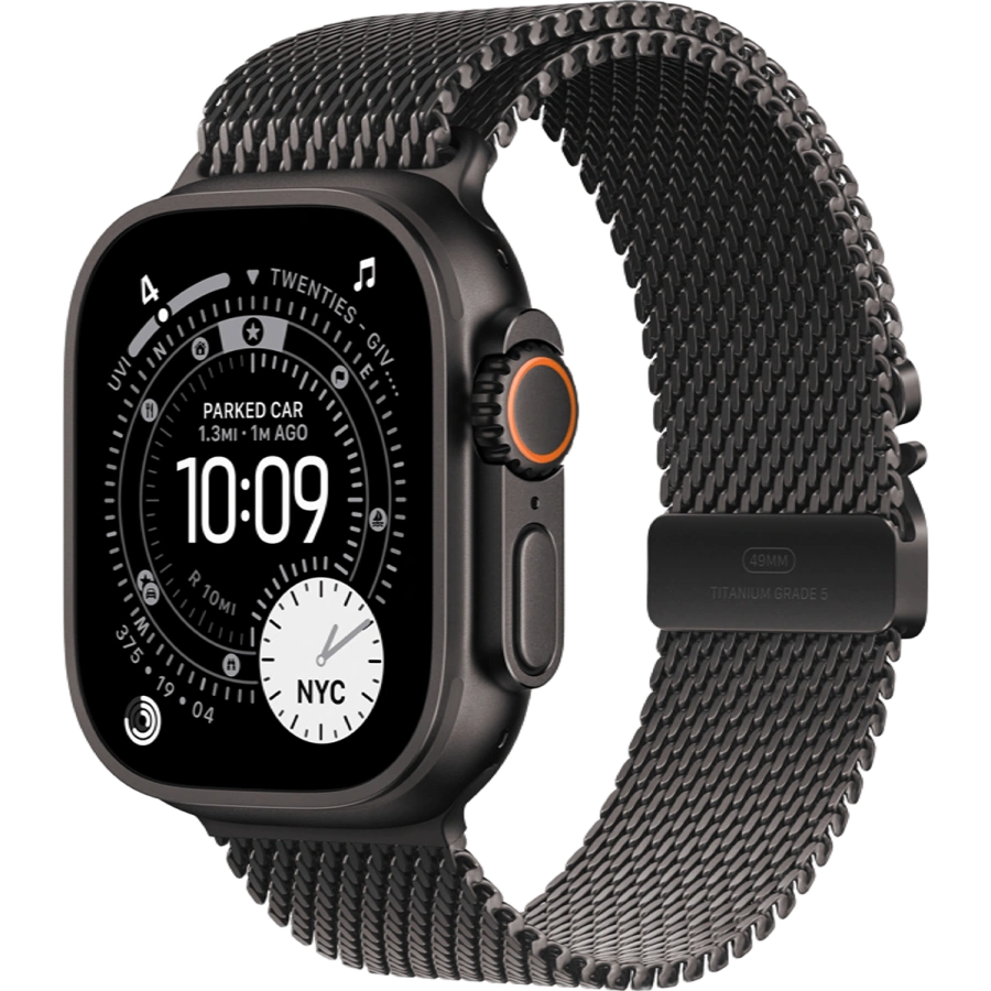 Apple Watch Ultra 3 GPS + Cellular 49mm Black Titanium Case with Black Titanium Milanese Loop - Large (MF1T4)