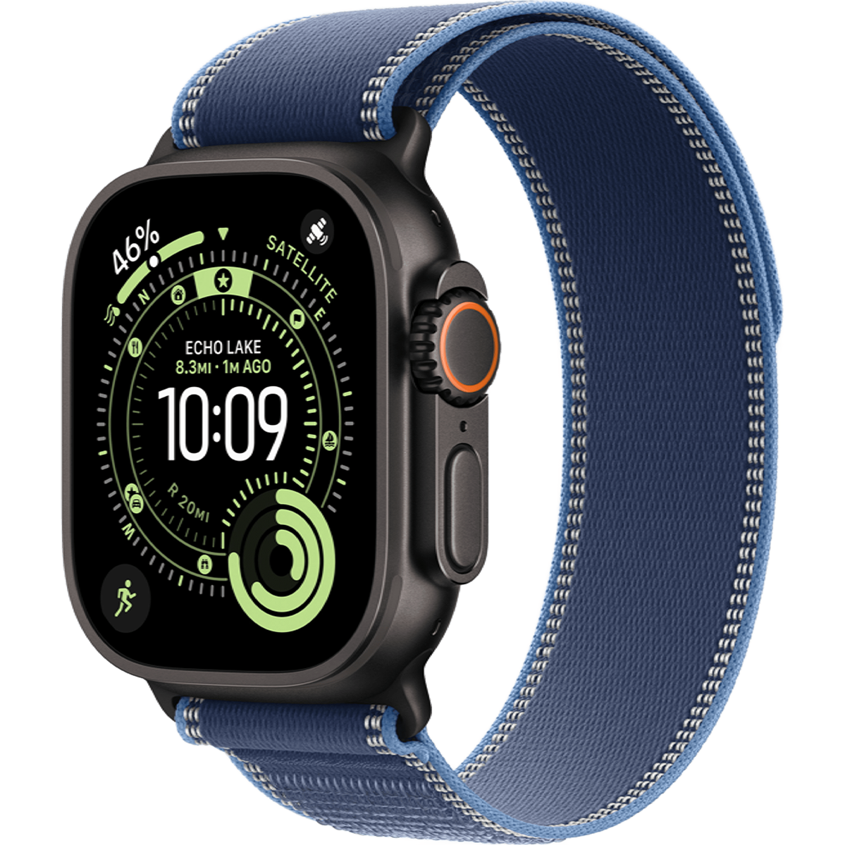 Apple Watch Ultra 3 GPS + Cellular 49mm Black Titanium Case with Blue/Bright Blue Trail Loop - M/L (MF254+MG9R4)