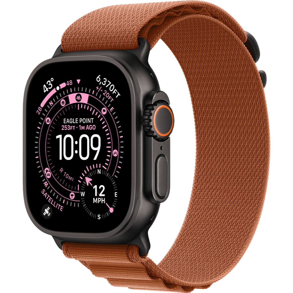 Apple Watch Ultra 3 GPS + Cellular 49mm Black Titanium Case with Terra Cotta Alpine Loop - Small (MF254+MG9D4)