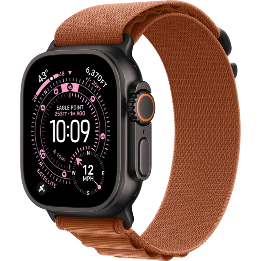 Apple Watch Ultra 3 GPS + Cellular 49mm Black Titanium Case with Terra Cotta Alpine Loop - Large (MF254+MG9F4)