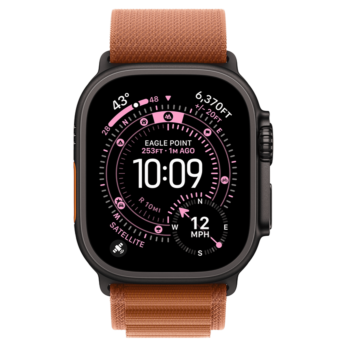 Apple Watch Ultra 3 GPS + Cellular 49mm Black Titanium Case with Terra Cotta Alpine Loop - Small (MF254+MG9D4)