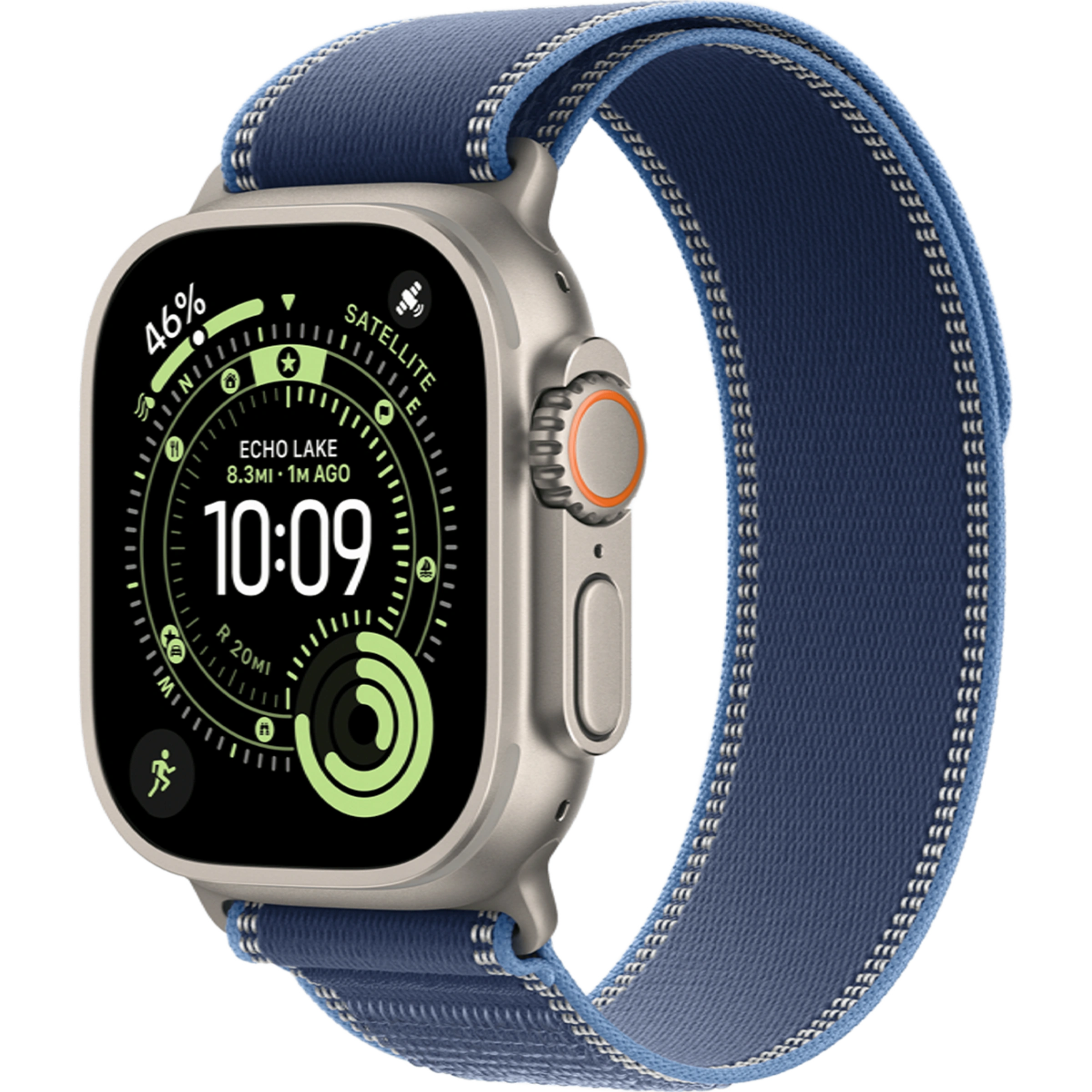 Apple Watch Ultra 3 GPS + Cellular 49mm Natural Titanium Case with Blue/Bright Blue Trail Loop - S/M (MEWR4)